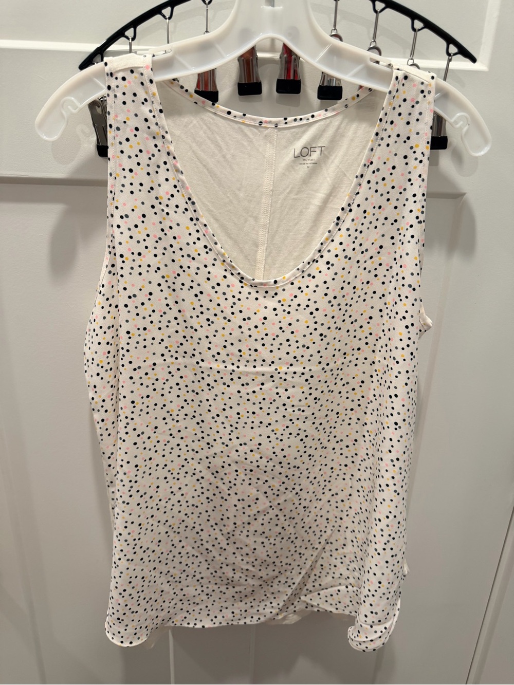 LOFT Outlet Medium Ivory Multicolor Dot Sleeveless Scoop Neck Tank Top
